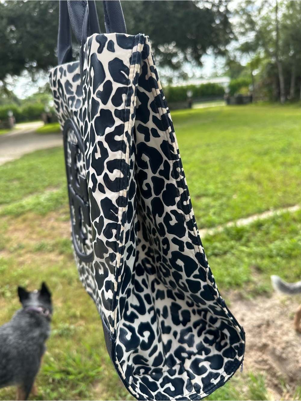 Tory Burch Black and White Leopard Print Tote - Picture 7 of 12